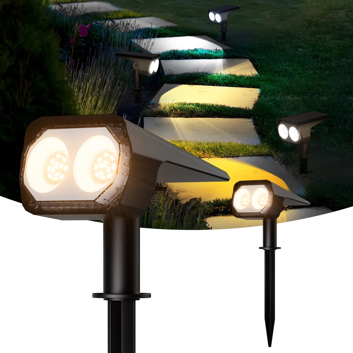 ASHIP Solar Lights Outdoor,Solar Spot Lights 2 Pack,3 Color Warm White & Cool White 26 LEDs Solar Powered Garden Lights IP65 Waterproof, Solar Landscape Spotlights for Yard Lawn Driveway Garage