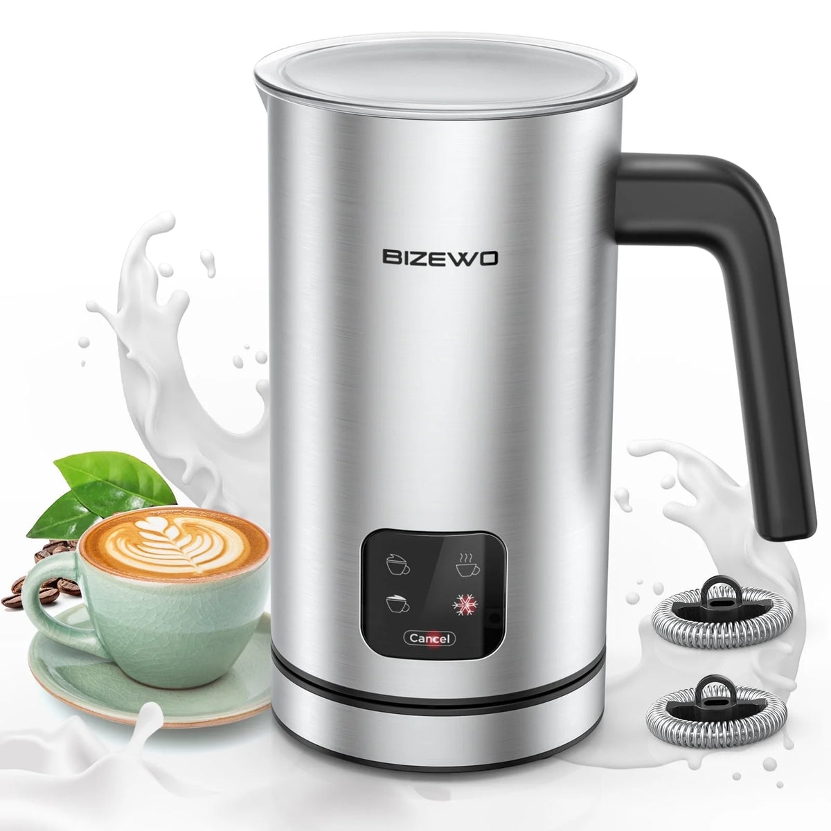 4 in 1 Automatic Milk Warmer Stainless Steel with Touch Screen,Foam Maker for Espresso, Coffee, Milk, Latte Cappuccino, Macchiato, Hot Chocolate
