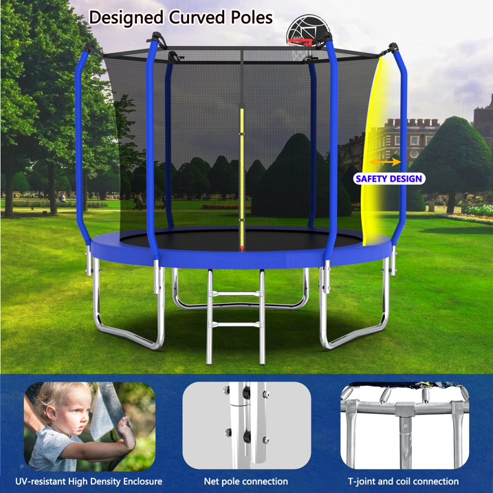 SHINPT 8FT Outdoor Trampoline with Safety Enclosure Net, Recreational Trampoline with Basketball Hoop, Ideal for Children, Park, Kindergarten, Backyard, ASTM Approval
