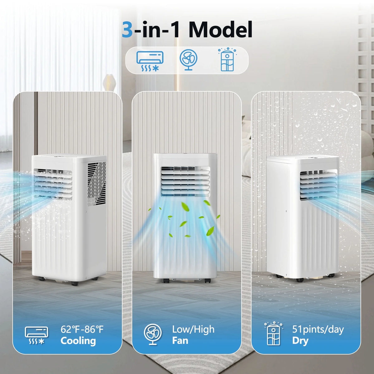 Havato 5000BTU (8000BTU ASHRAE) Portable Air Conditioner with Dehumidifier/Fan/Cooler, Cooling 300 Sq.ft, Remote Control, White