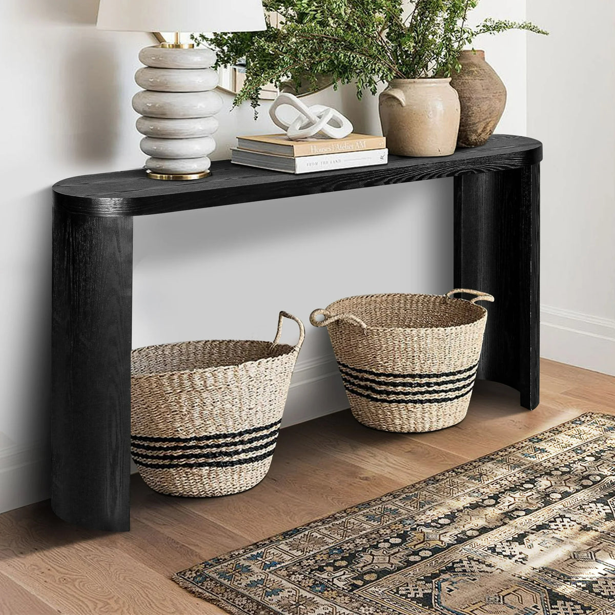 60 Thick Top Entryway Table, Curved Legs, Support The Installation of Inward Facing or Outward Facing for Sofas, Entryway