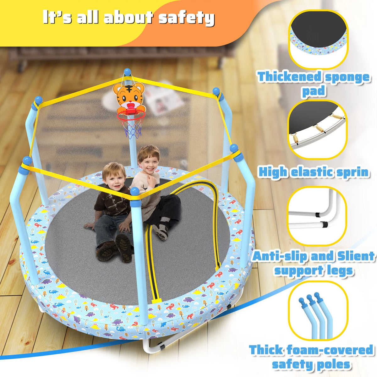 55" Toddler Trampoline with Safety Enclosure Net, SEGMART Upgraded Kids Trampoline with Balls, Indoor Outdoor Mini Trampoline Birthday Gifts with No Gap Design for Kids Ages 1-8