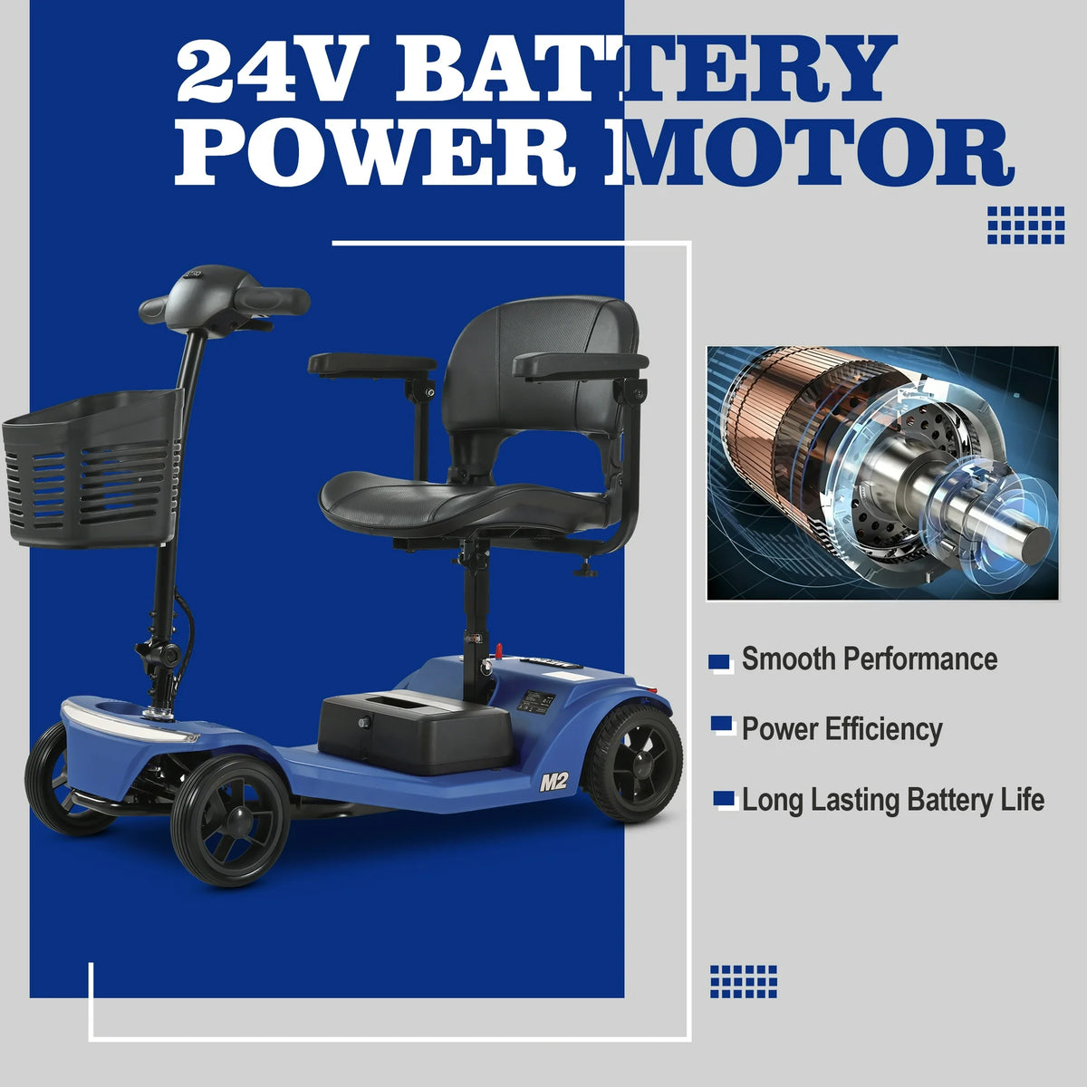 4 Wheel Mobility Scooter, Portable Electric Motorized Scooters for Seniors, Long Travel Lightweight Compact Scooter with Wide LED Head Light, Outdoor Power Scooter With Anti-Tip Tires, Blue