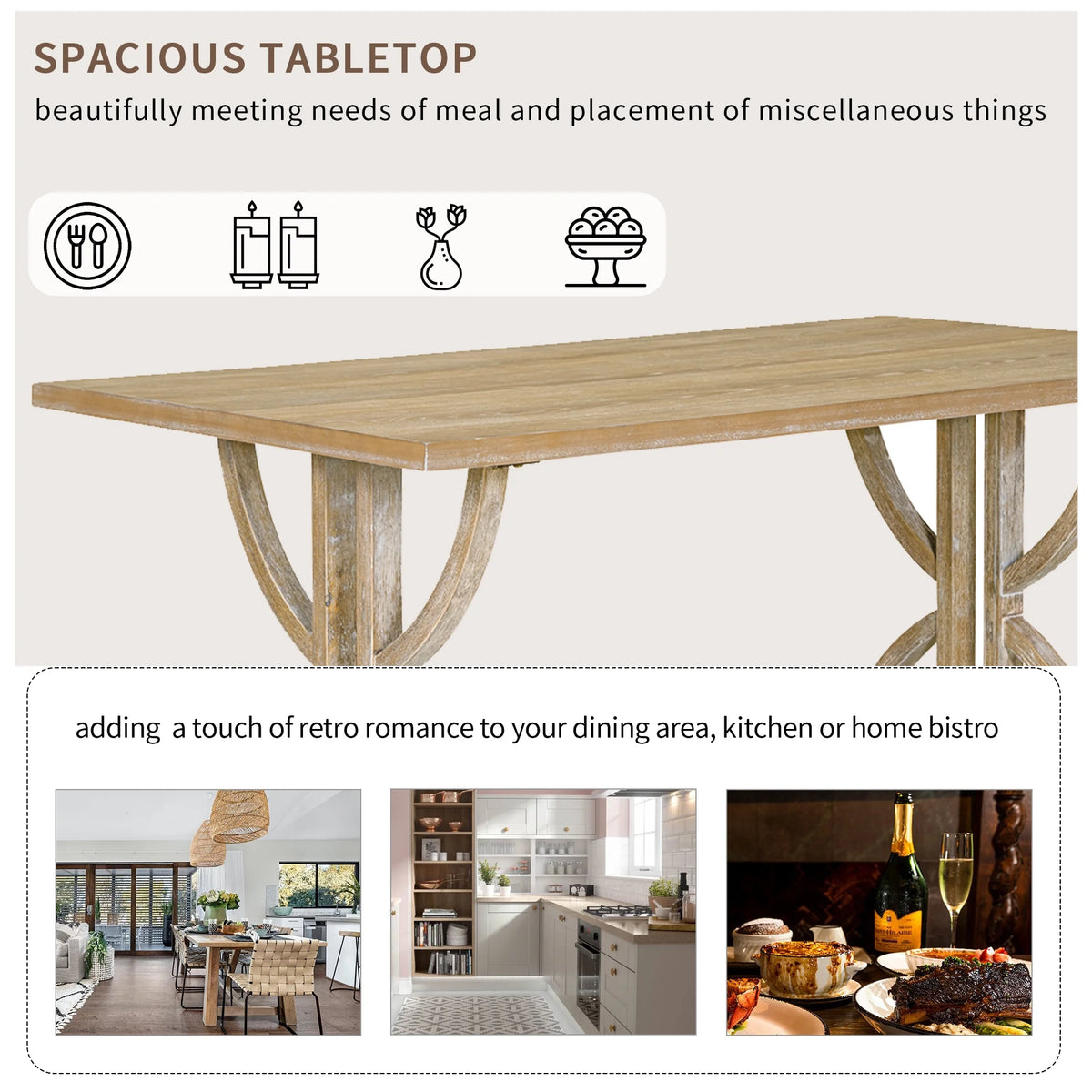 EUROCO 60" 6-Piece Dining Table Set,Dining Room Set with 1 Table,Unique Table Legs,Bench and 4 Cushioned Chairs,Solid Wood Rectangular Table and Chair Set, Kitchen Table Set
