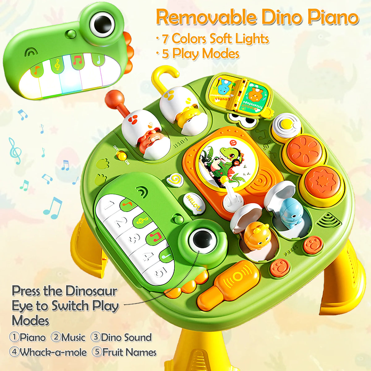 Richgv Baby Activity Center Learning Activity Table, Dinosaur Toy Musical Standing Play Table Baby Toy for 1 2 3 Year Boys Girls