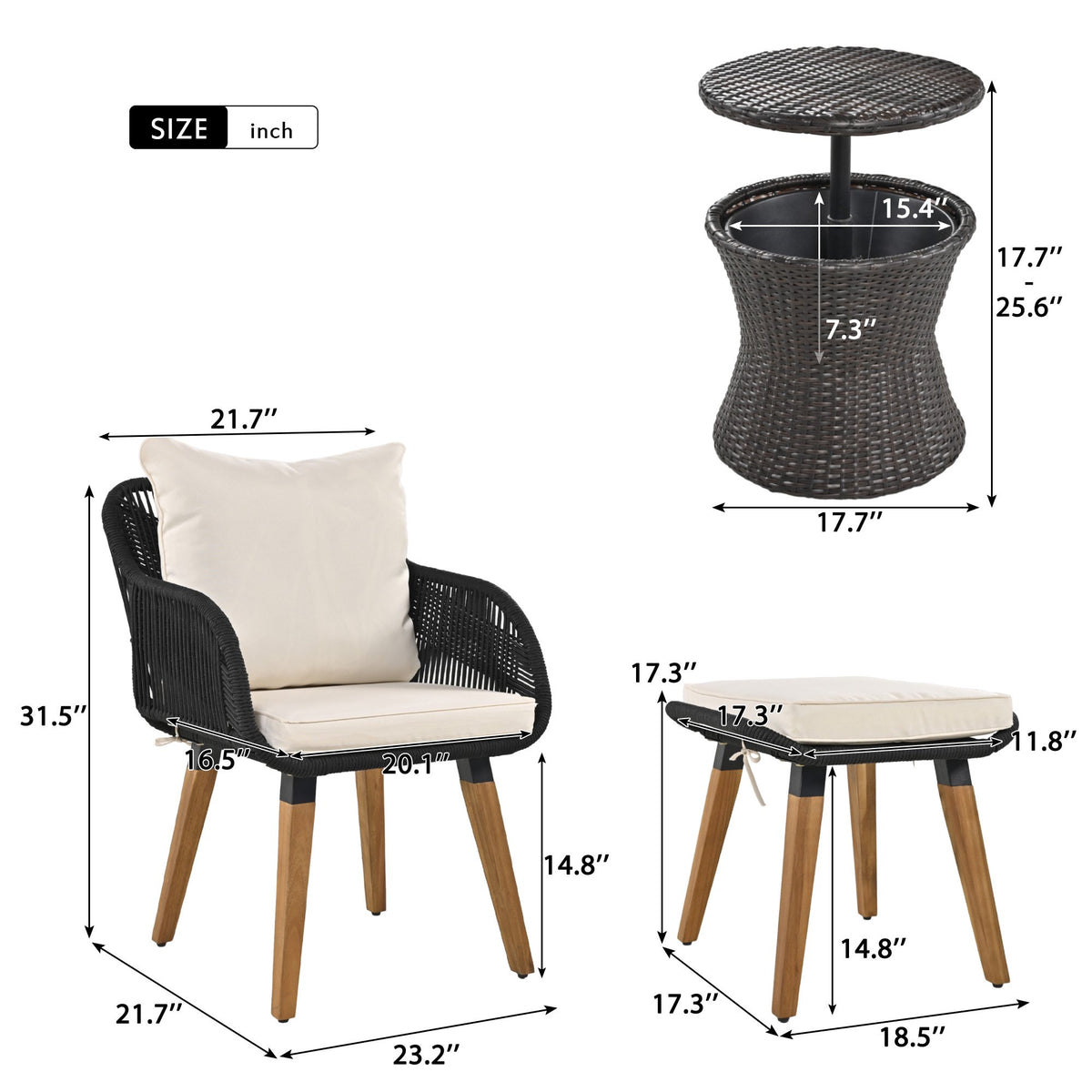 Segmart 5 Pieces Patio Furniture Chair Sets, Patio Conversation Set with Wicker Bar Table, Ottomans Outdoor Furniture Bistro Sets for Porch, Backyard, Balcony, Poolside, Beige Cushion