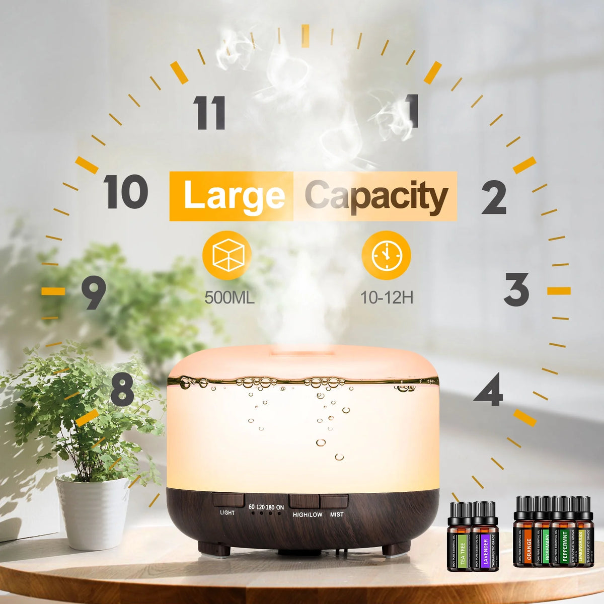 Fimilo Diffusers for Essential Oils,500ml Electric Diffusers with 6x10mL Oils,Cool Mist Humidifier with 7 LED Colors,Waterless Auto Shut-Off,Remote Control Suit for Home,Office