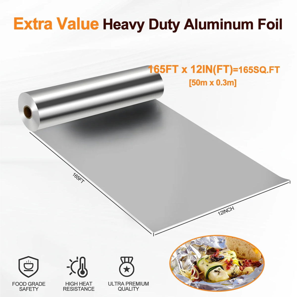 Alpacasso Aluminum Foil ,Aluminum Foils Roll with Serrated Cutter,12inx165SQ.FT