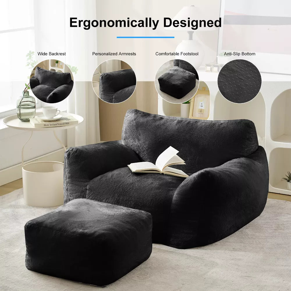 Mjkone Bean Bag Chair, Big Beanbag Chair with Ottoman