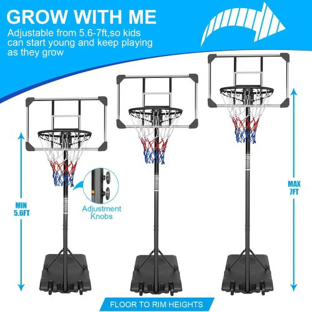 Kids Basketball Hoop Outdoor 5.6 to 7ft Adjustable, SEGMART Portable Basketball Hoops & Goals for Kids/Teenagers/Youth in Backyard/Driveway/Indoor with Enlarged Base and PC Backboard