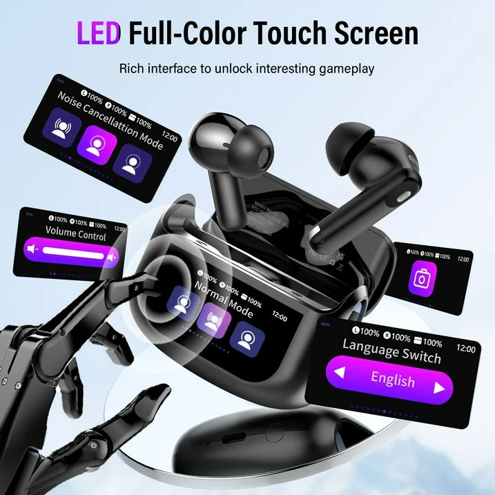 Touch Screen Wireless Earbuds, Bluetooth 5.4 Ear Buds with Multifunctional with ENC Noise Cancelling MicClear Calls Earphones, 48H Bass Stereo Headphones, IP7 Waterproof Headphones for Workout