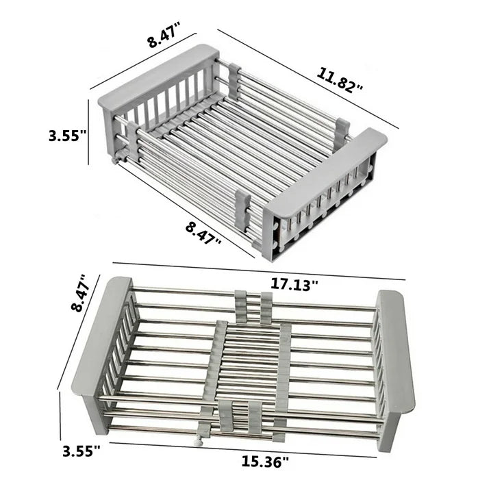 Expandable Dish Drying Rack Over The Sink Dish Basket Drainer with Telescopic Arms Functional Kitchen Sink Organizer for Vegetable (8-17) x 3.6 x 9