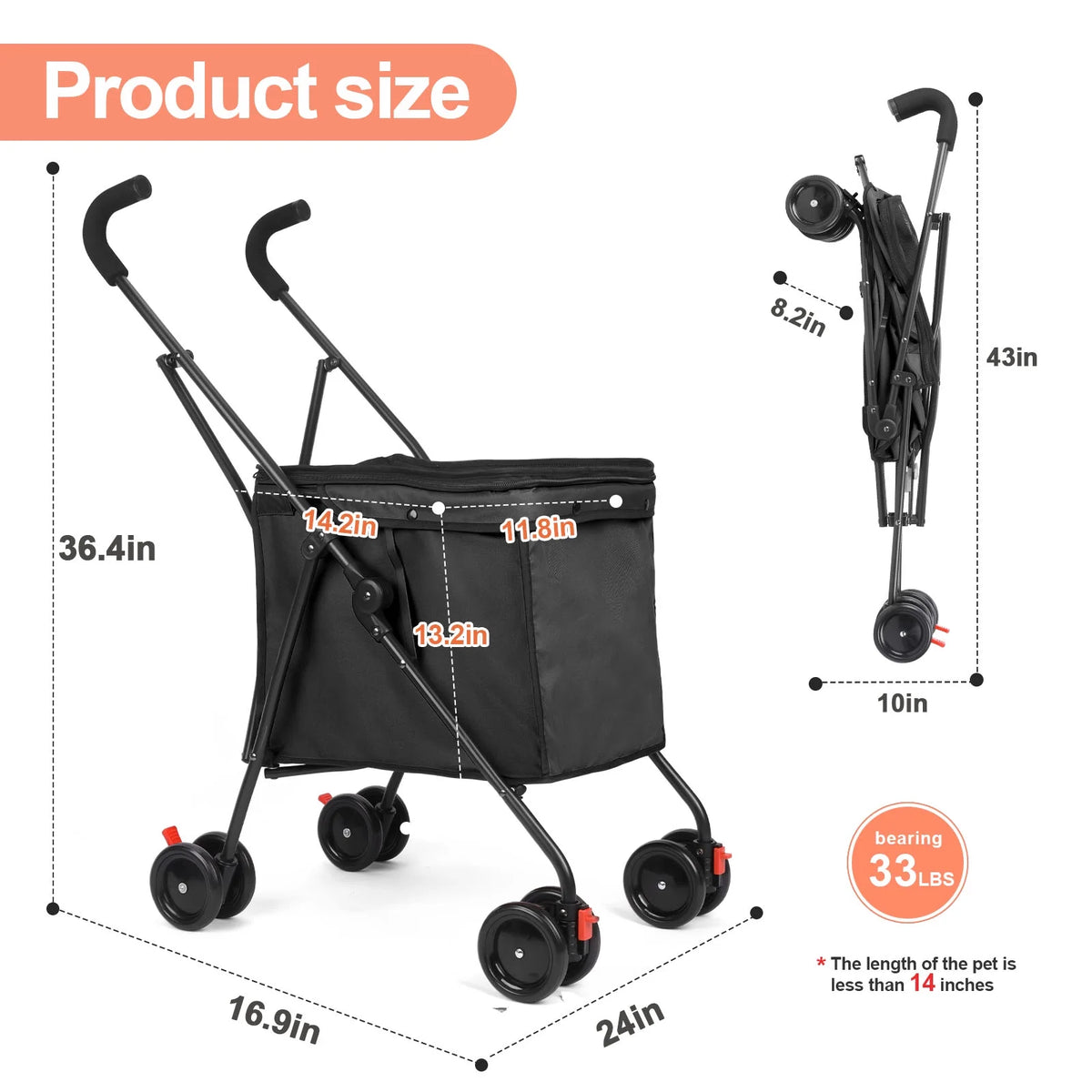 Wedyvko Pet Stroller with 4 Wheels,Series Folding Shopping Cart with Wheels, Grocery Cart with Removable Canvas with Cover, Lightweight Utility Cart for Groceries and Laundry,Black