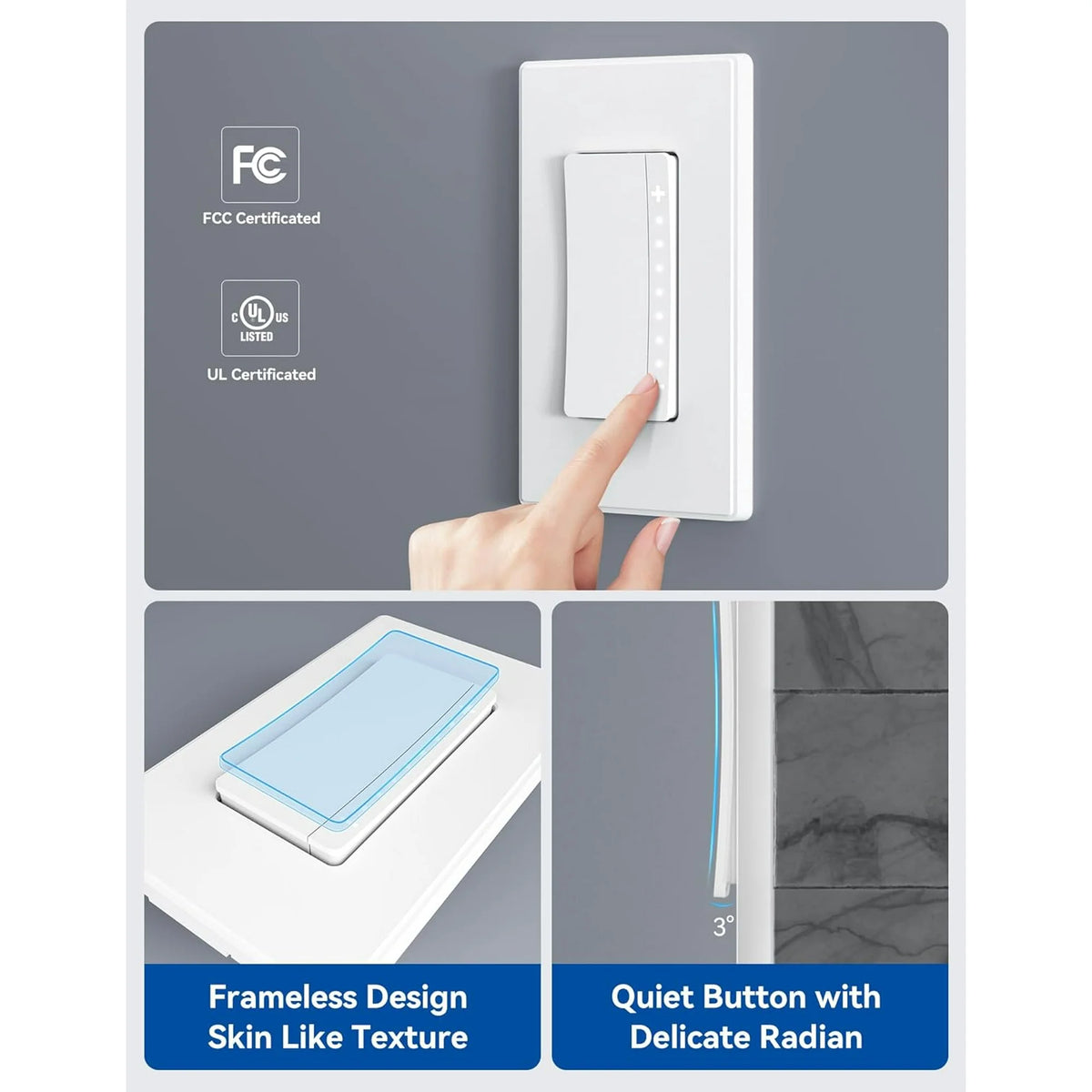 ELEGRP Smart Dimmer Light Switch Single Pole, 2.4GHz Wi-Fi Dimmer Switch Compatible with Alexa and Google Assistant, Needs Neutral Wire, No Hub Required, UL and FCC Listed, White, 1 PC