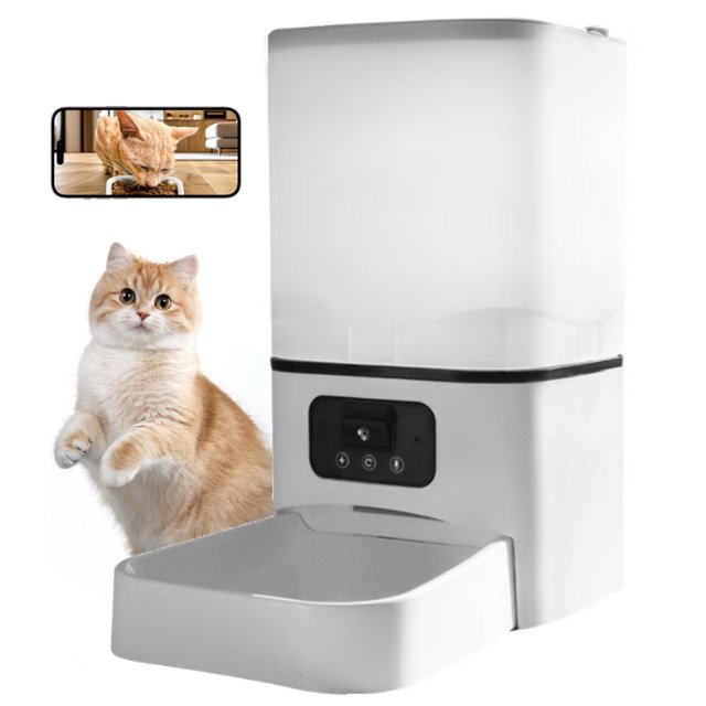 Automatic Pet Cat Feede with Camera, Automatic Dog Feeder, WiFi Cat Food Dispenser