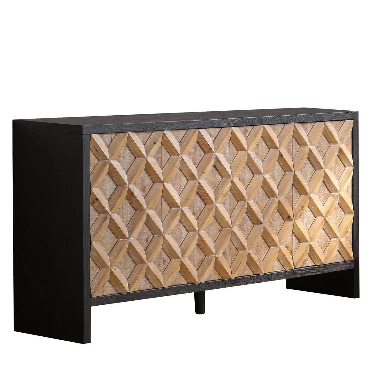 Rustic 4 - Door Wood Cabinet with Geometric Pattern – Modern Storage Solution for Any Space