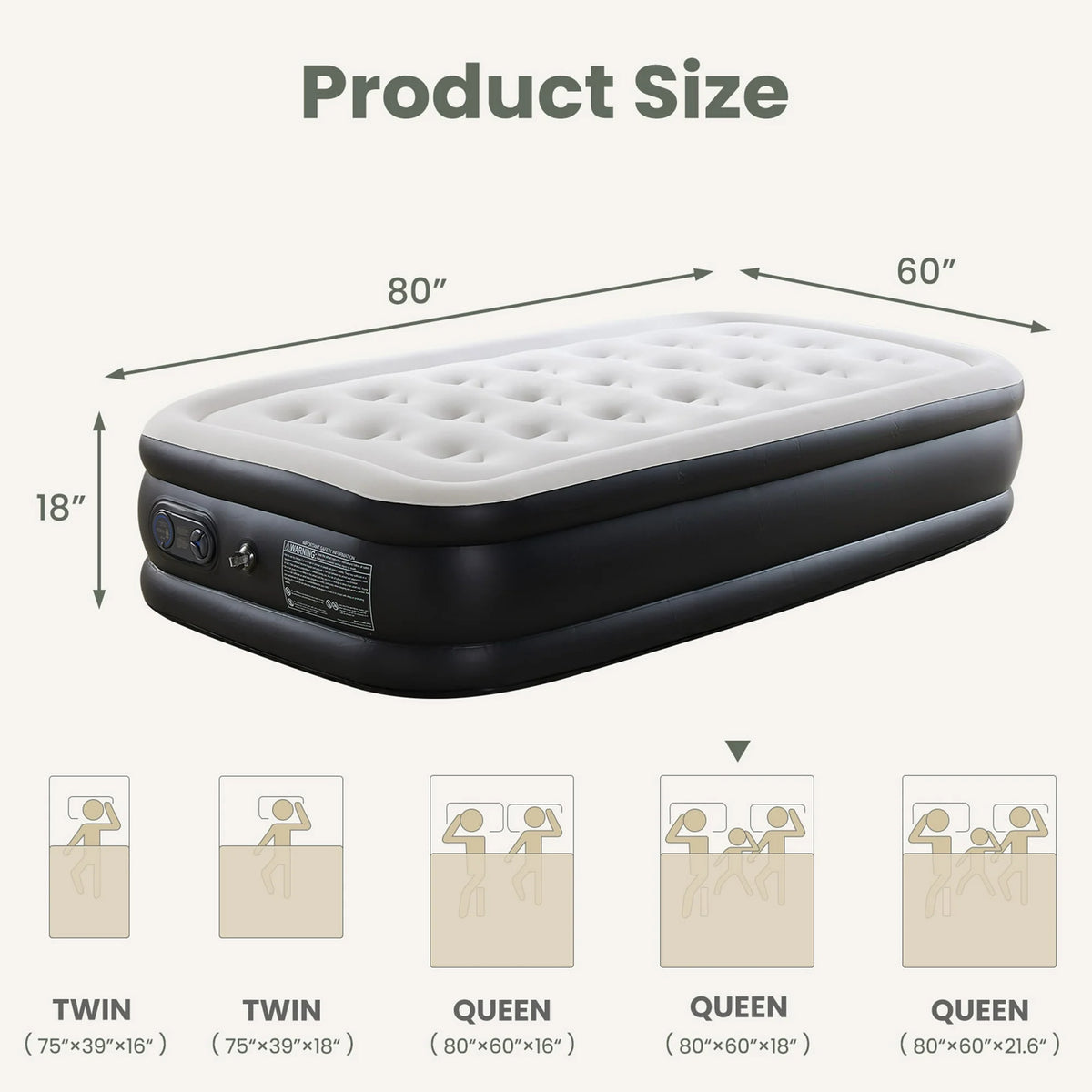 ZUNMOS Queen Air Mattress, 18" H Portable Low Noise Colchone Inflable with Built in Pump, Maximum Weight Capacity 660 LBS Air Bed for Camping, Indoor and Family