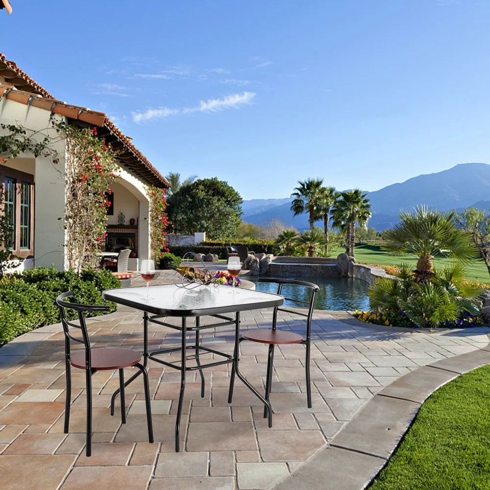 Zimtown 31" Outdoor Dining Table with Glass Top w/ Umbrella Hole for Patio Garden Poolside, Black Steel Frame