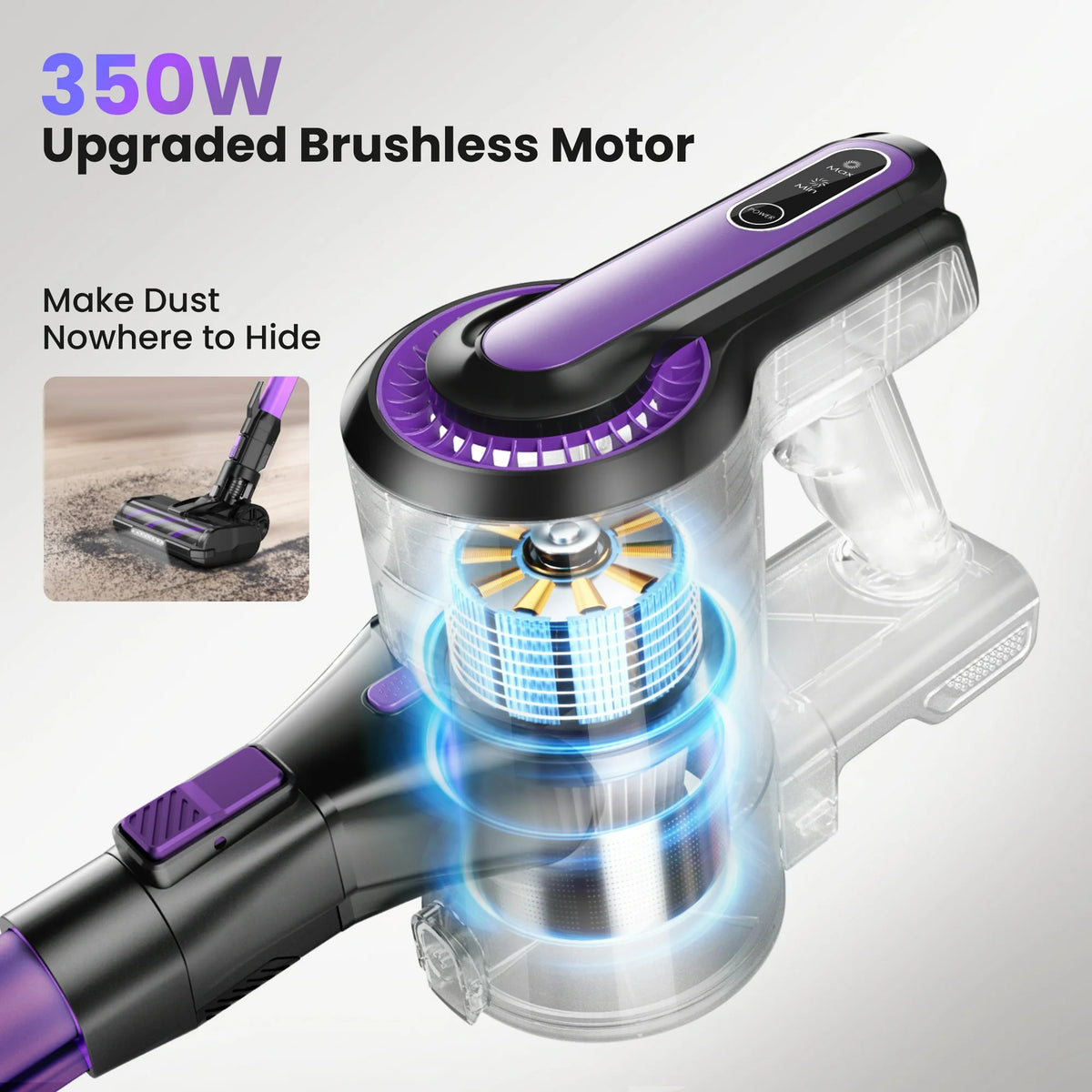 YOMA Cordless Vacuum Cleaner,30Kpa 60min Runtime Lightweight Stick Vacuum,8 in1 Self-Standing,Rechargeable Vacuum Cleaners for Pet Hair,Carpet,Hardwood Floor V870(Purple)