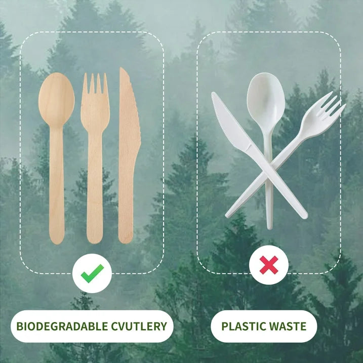 stusgo 360 Pieces Wooden Disposable Cutlery(120 Forks, 120 Spoons, 120 Knives)