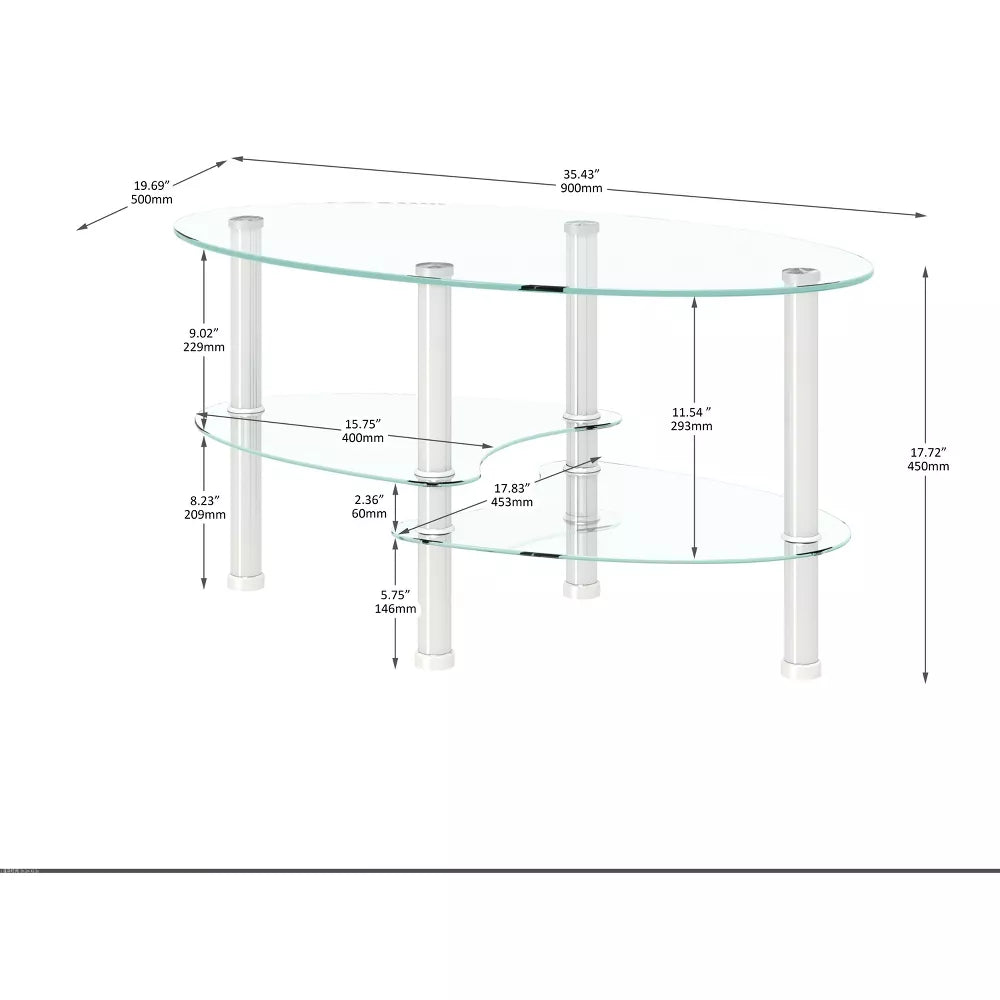 NicBex Coffee Tables for Living Room Modern Transparent Oval Glass Coffee Table Tea Table 3-layer Glass Table with Stainless Steel Leg, Transparent