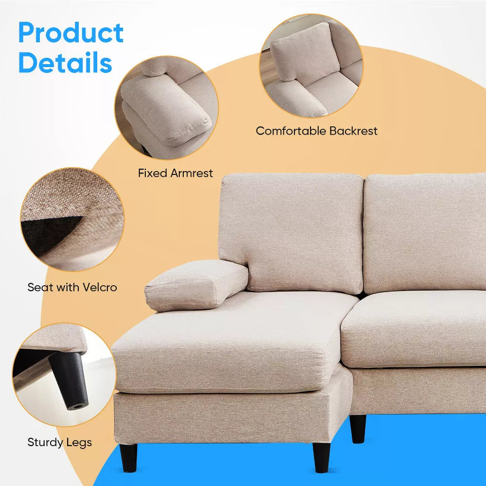 Mjkone U Shaped Sectional Sofa, 4-Seat Modular Sofa, Living Room Modern Couch with Chaise