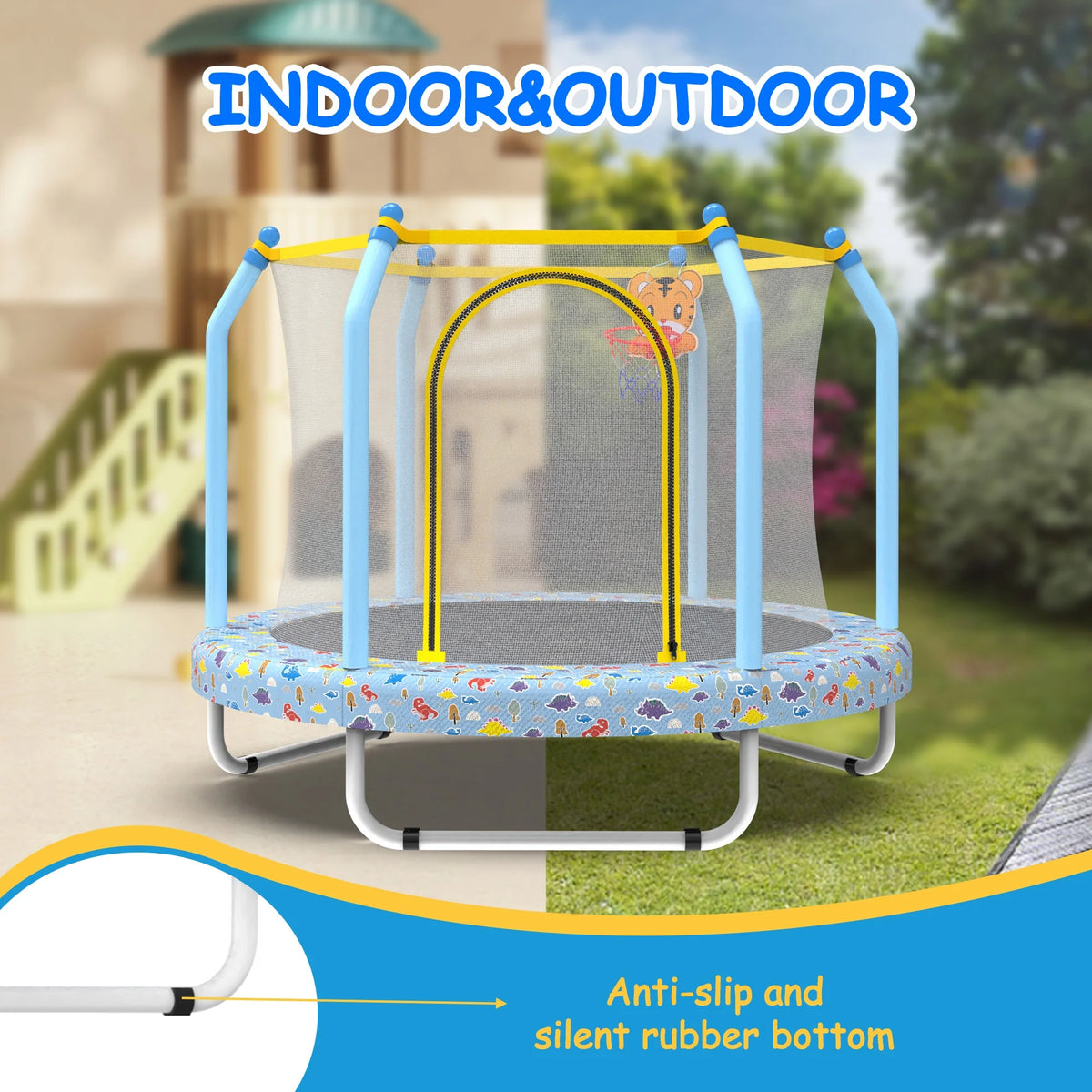 55" Toddler Trampoline with Safety Enclosure Net, SEGMART Upgraded Kids Trampoline with Balls, Indoor Outdoor Mini Trampoline Birthday Gifts with No Gap Design for Kids Ages 1-8
