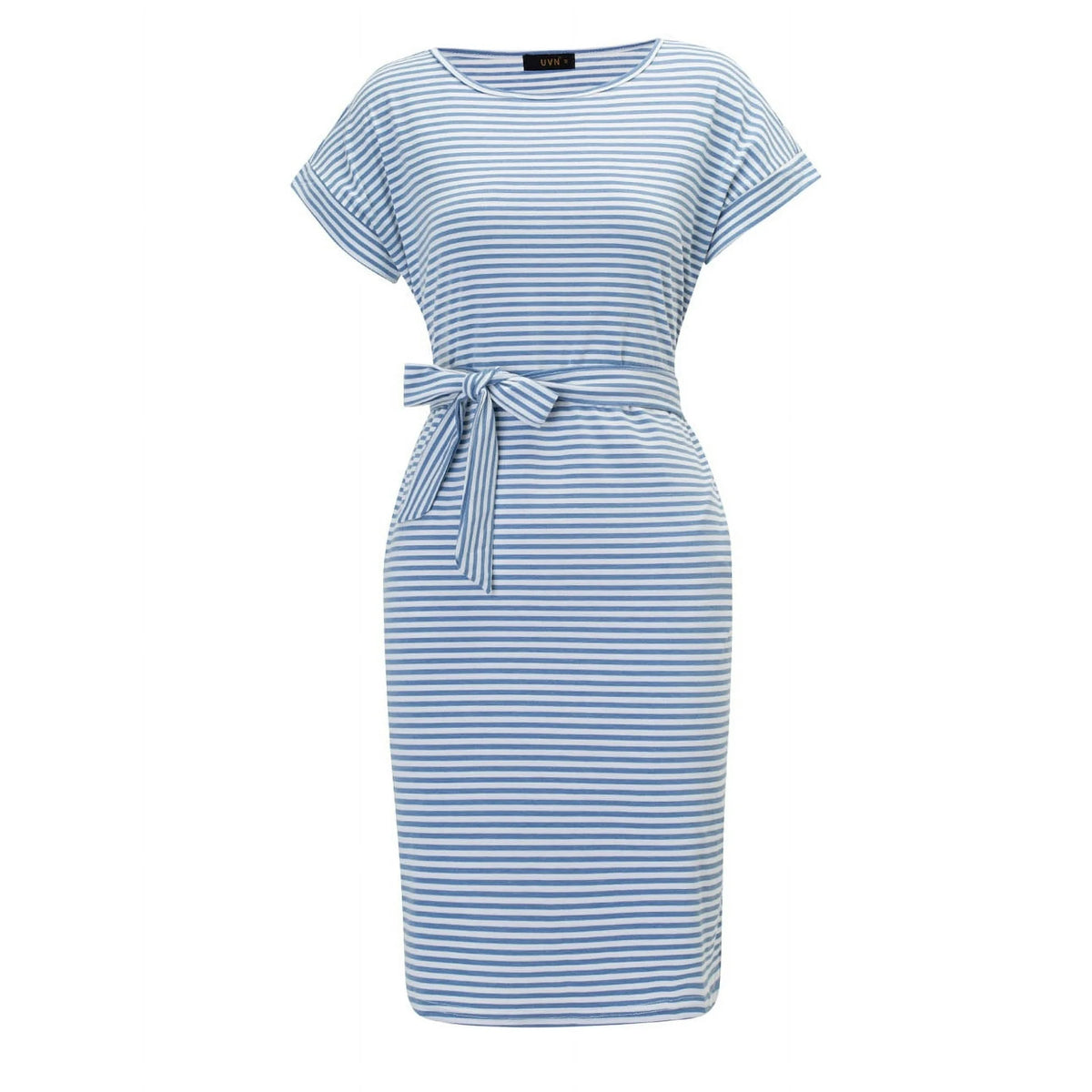 UVN Summer Dresses for Women Striped T Shirt Dress Casual Midi Dress Short Sleeve Sundress with Pockets