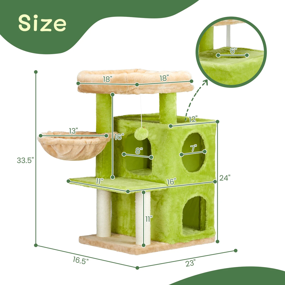 Ktaxon 33"Cat Tree Tower with Sisal Scratching Posts Condo for Indoor Cats,Green