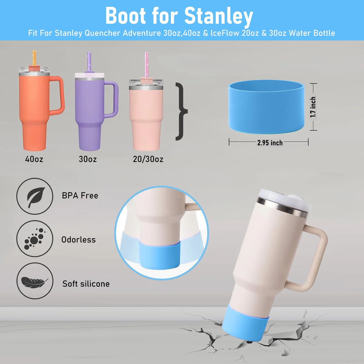 CHIKIXSON Cup Accessories Set Compatible with Stanley Cup Tumbler 40oz  30oz, Cup not included, Blue