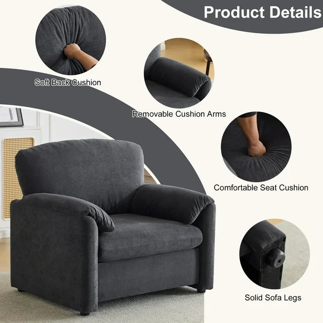 Ktaxon Oversized Accent Chair Chenille Armchair Upholstered Reading Chair Comfy Single sofa for Bedroom, Office, Apartment, Dorm Dark Gray