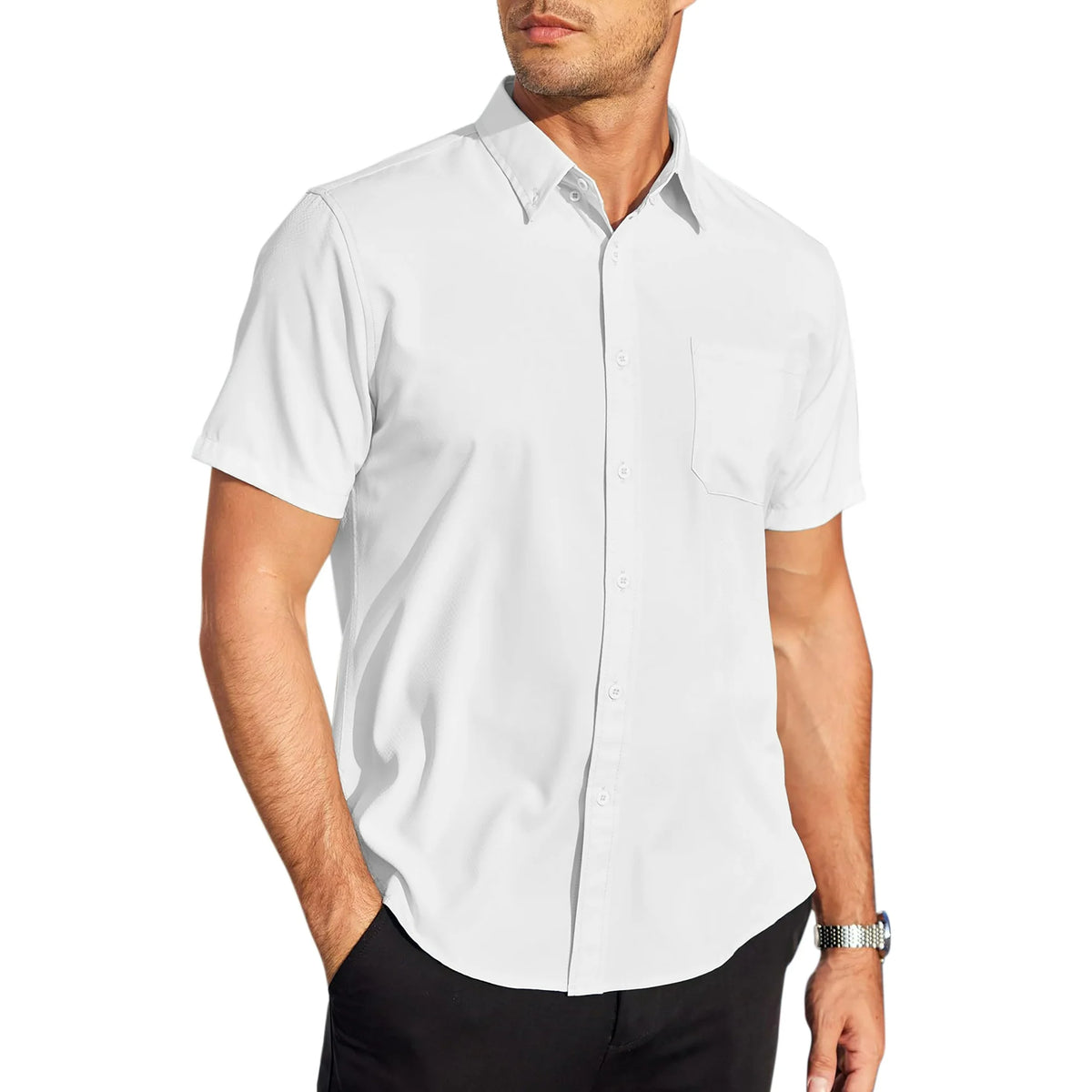 GENTS BLISS Short Sleeve Mens Dress Shirts Casual Solid Shirts for Men Regular Oxford Tops with Pocket