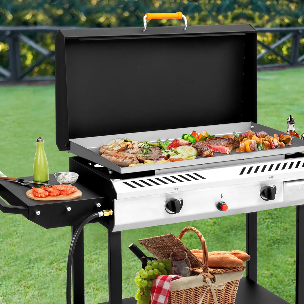 Zintown 2 Burner 150000-BTU Outdoor Stove Propane Gas Griddle with Portable Pan,Lid