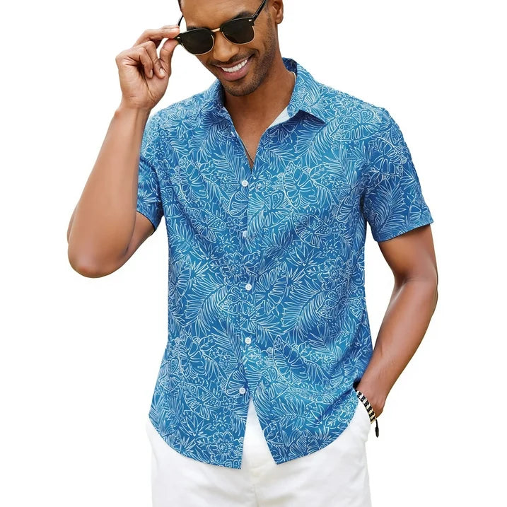 GENTS BLISS Short Sleeve Men Hawaiian Shirts Floral Print Button Down Shirts for Men Casual Beach Shirts