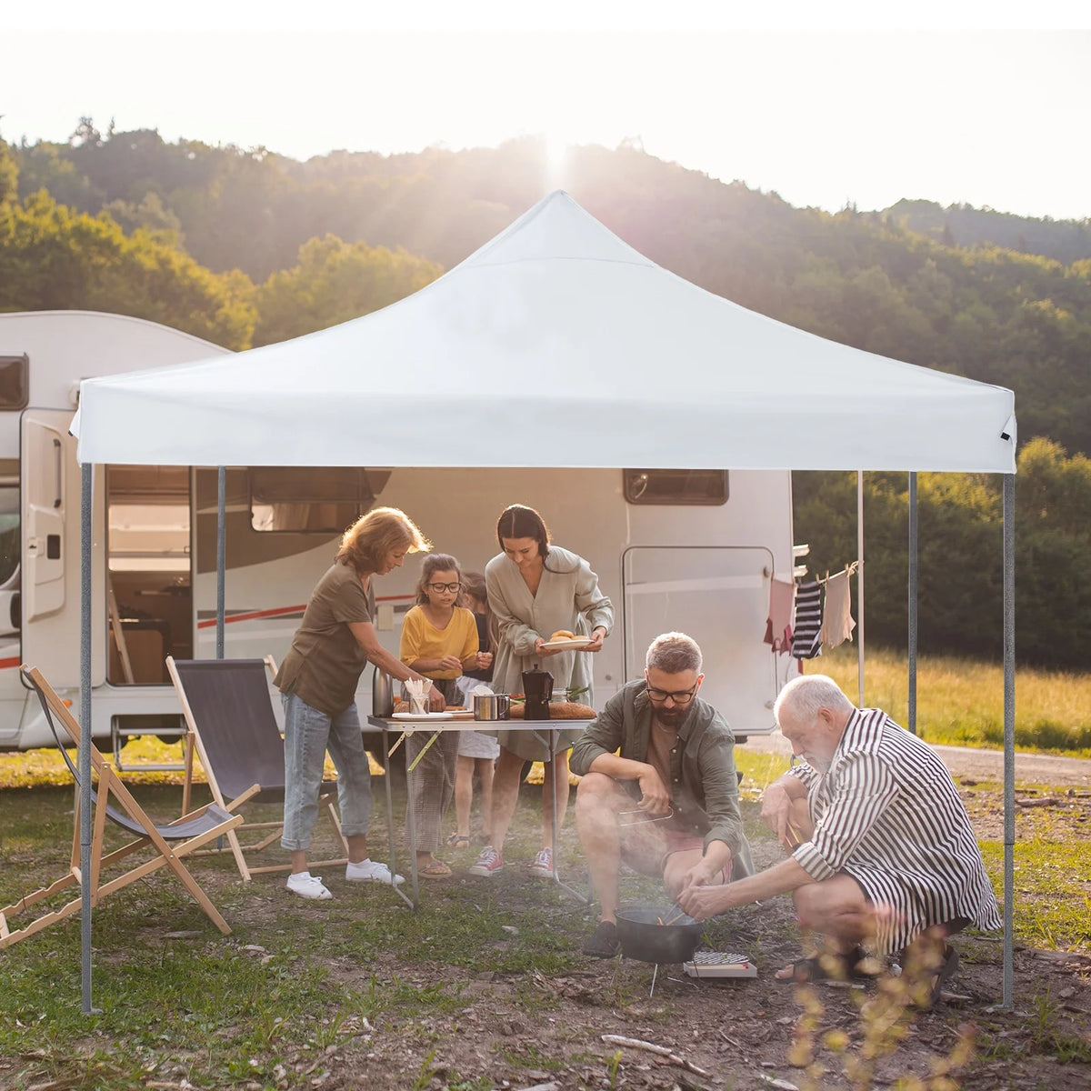 edx 10 x 10ft Pop Up Canopy Tent Portable Sun Shelter Canopy Tent with Sand Bags, White