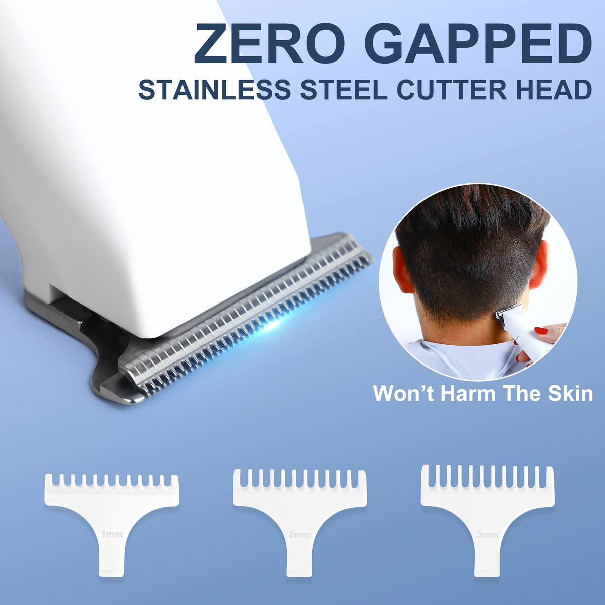 Hair Clippers, Silent Cordless Hair Trimmer, Mini Hair Cutting Kit with 3 Guide Combs for Hair, Mustache, Nose and Body, Portable, White