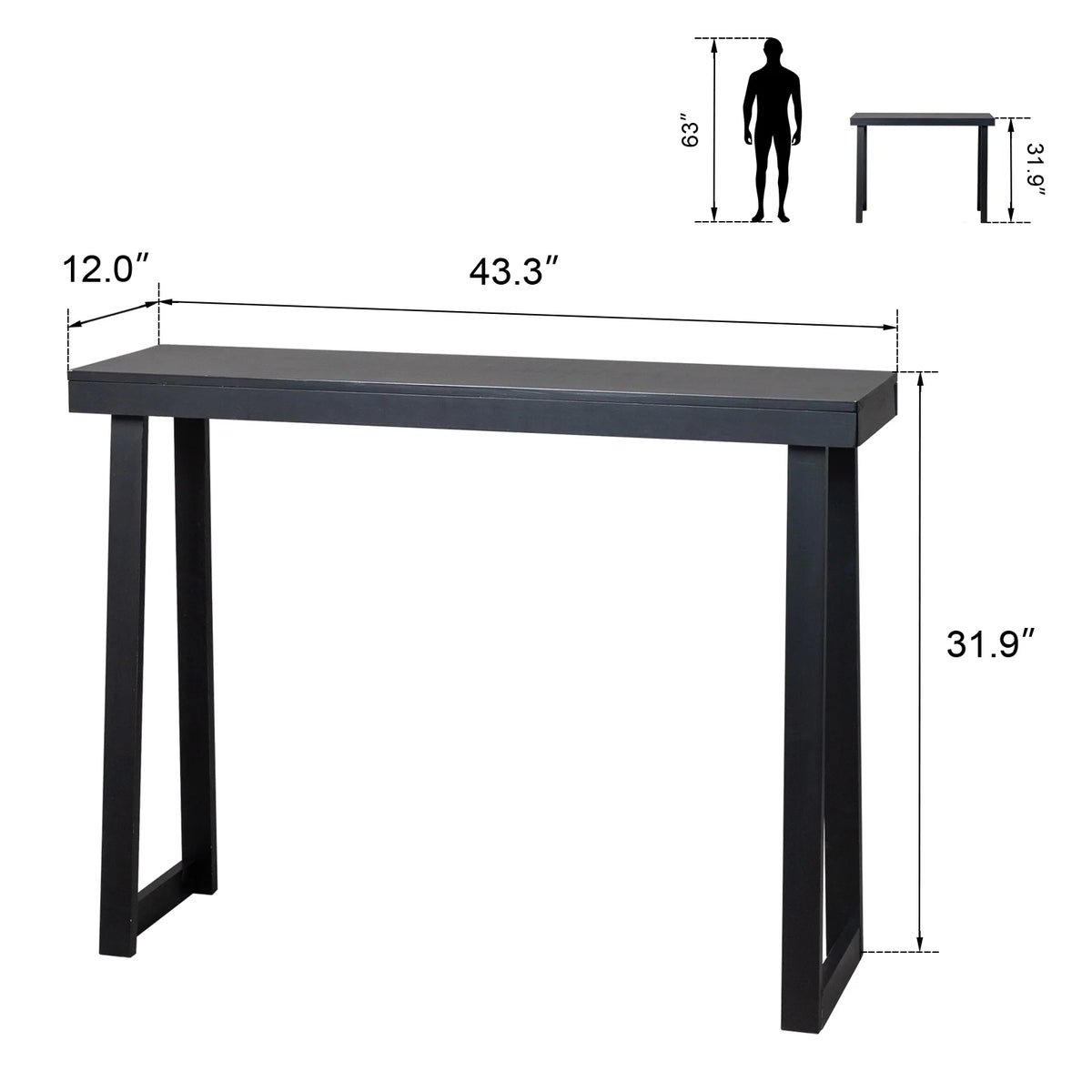 Zimtown Black Console Table, 43" Wood Sofa Table Entryway TV Table, Multifunctional Use for Living Room, Hallway, Bedroom, Home, Office