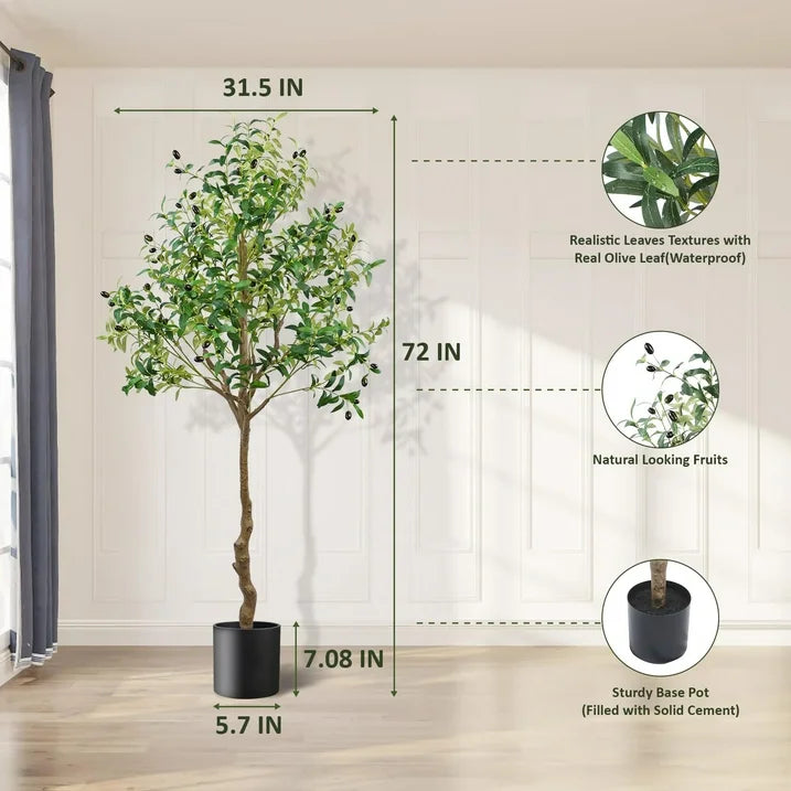 Anting Artificial Olive Tree, 6FT Tall Faux Olive Trees with Pot 72in Outdoor Fake Potted Silk Plant for Home Decor Indoor Gift