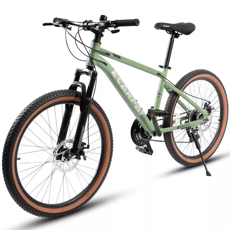 BestParts Mountain Bike for Teens, 24 Inch MTB Bicycle with Disc Brakes, Durable Steel Frame, School Commuting & Daily Riding, Green