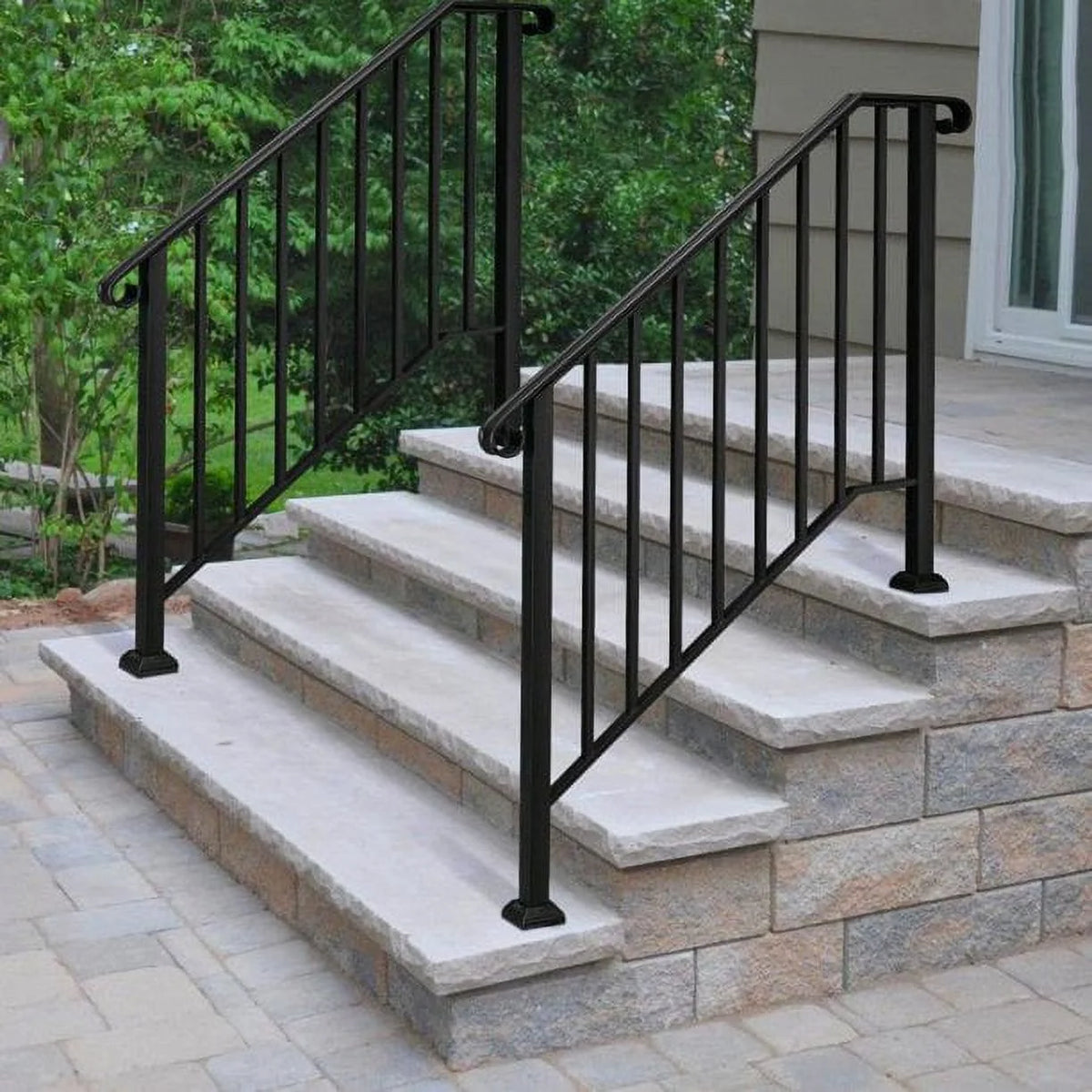 Zimtown Handrails for Outside Steps Handrails for Stairs Fits 1-4 Step Wrought Iron Picket Handrail Black