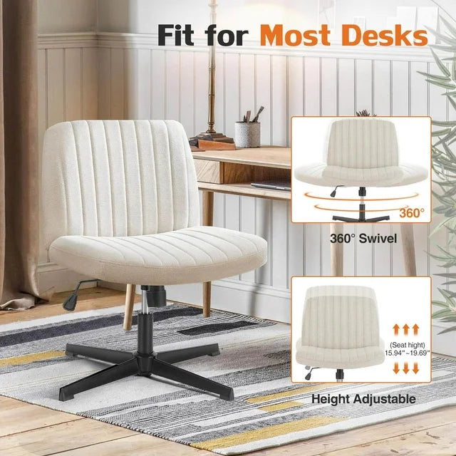 EverPick Chair Armless Criss Cross Legged Chair No Wheels, soft and comfortable Home Office Desk Chairs, Adjustable Swivel Padded Fabric Vanity Task Computer Chair - Beige