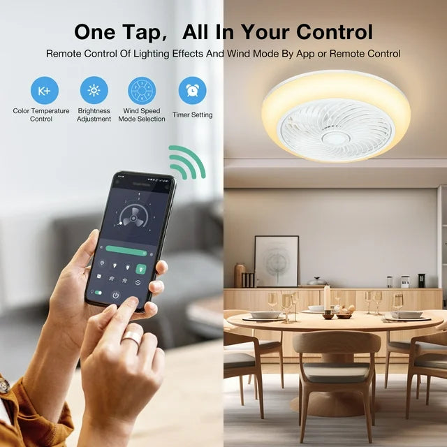 18in Indoor Ceiling Fan with Light, Remote & APP Control, 3 Colors Lighting and 6 Wind Speeds, Invisible Bladeless Ceiling Fan, Timing Setting