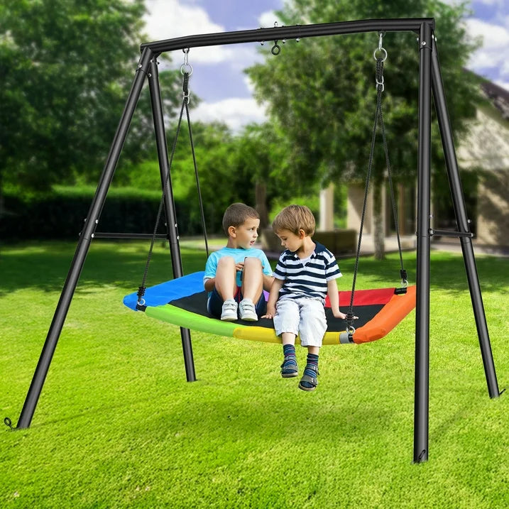 KloKick Metal Swing Set  60 Large Platform Swing, 440lbs Heavy Duty Set for Kids Backyard Play(Rainbow)