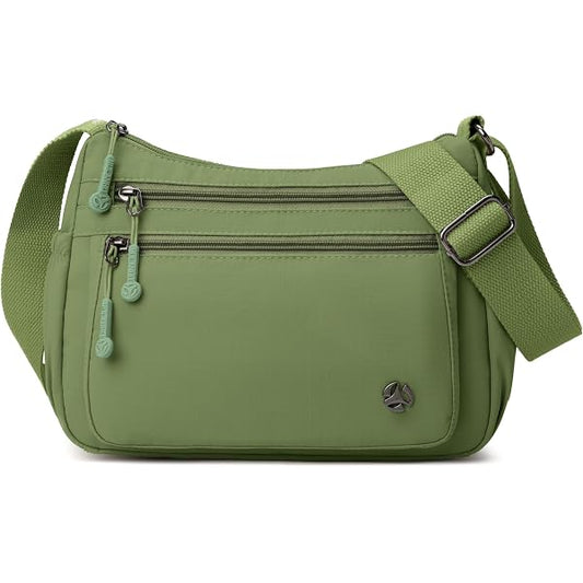 Crossbody Bags for Women Waterproof Nylon Shoulder Bag Roomy Multiple Pockets Messenger Purses Handbags Green