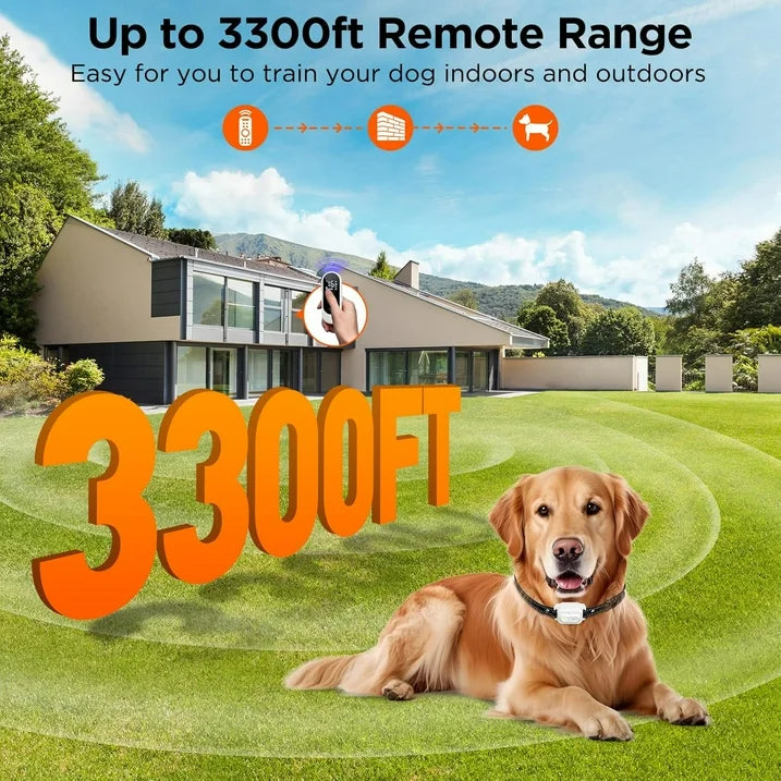 Dog Training Collar with Remote, 3300ft Range Shock Collar for Small, Medium, Large Dogs (8–120 lbs), IPX7 Waterproof, Rechargeable, with Beep, Vibration, Safe Shock & Light Modes