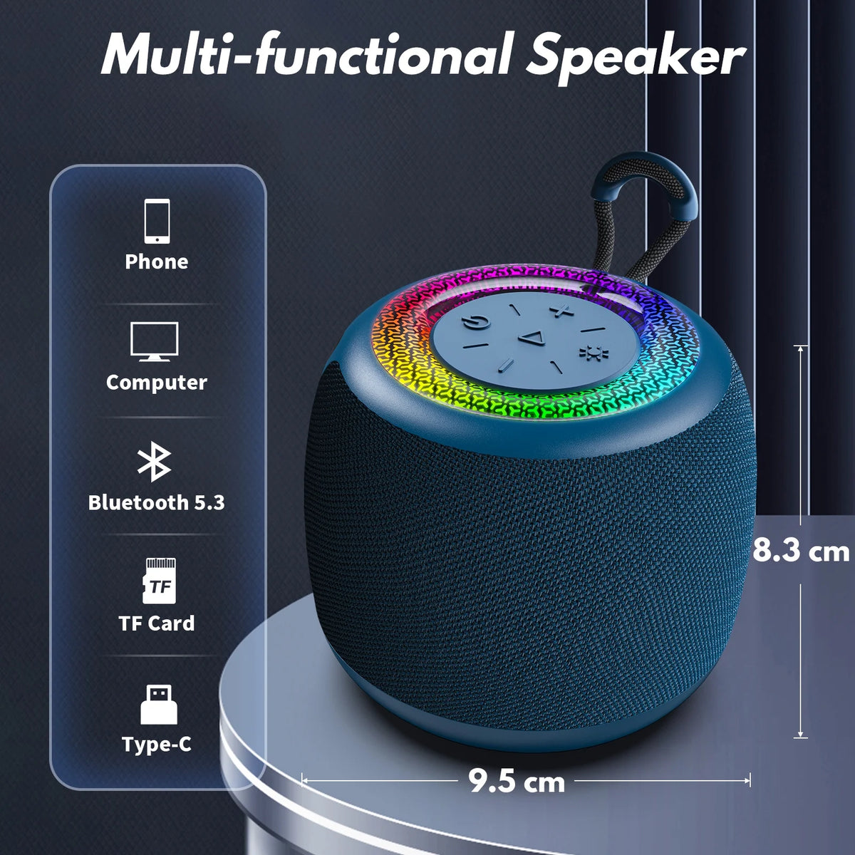 FanFun Portable Speakers, Bluetooth 5.3 Party Speakers with Stereo Sound, Double Pairing Outdoor Speaker with LED Light for Party, Home Theater, Game Theater (Blue)