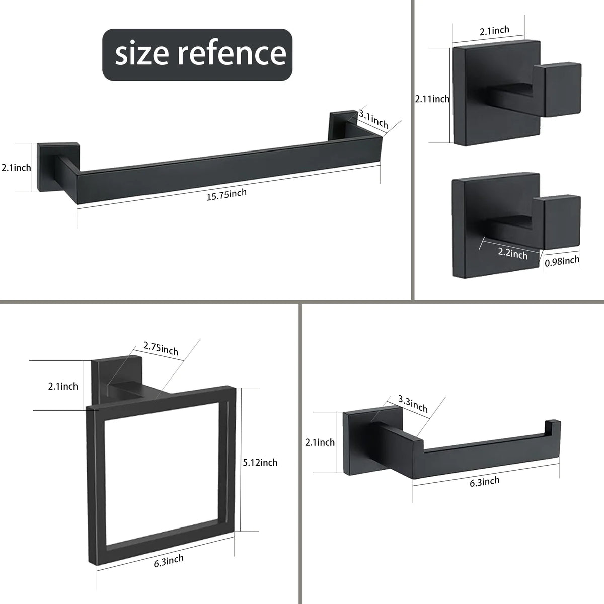 Stusgo 5-Piece Matte Black Bathroom Hardware Set - 304 Stainless Steel Bathroom Towel Holder Set