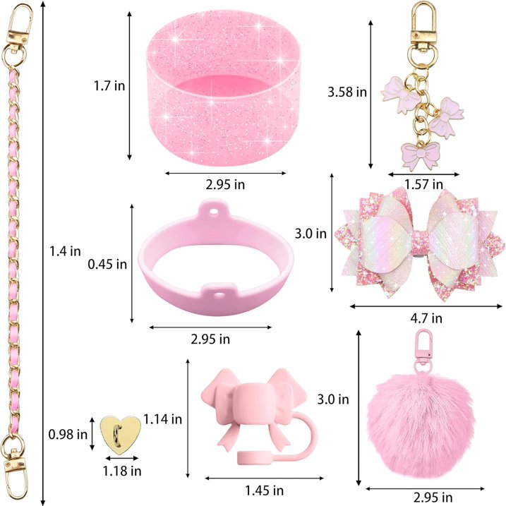 Cup Accessories and Charm Set for Stanley Tumbler Cup, Silicone Straw Cover Cap Straw Toppers Cup Boots, Pink