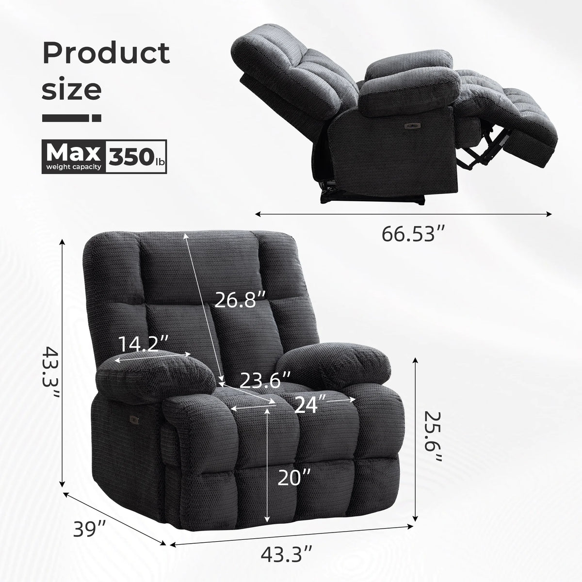 Othniel Oversized Power Recliner Big Man Recliners Chair Large Electric Oversized Reclining Chair Gray