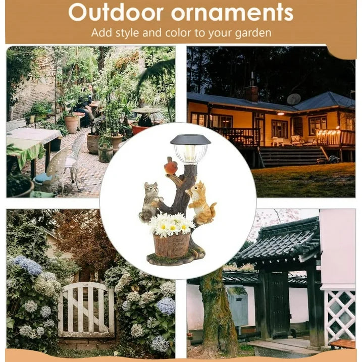 Solar Powered Garden Lantern, Cute Animal Pond Light Dog Solar Statue Warm White Lawn Solar Light LED Decorative Cute Rabbit Figure Ornament with Led Lantern Decorations (Cat)